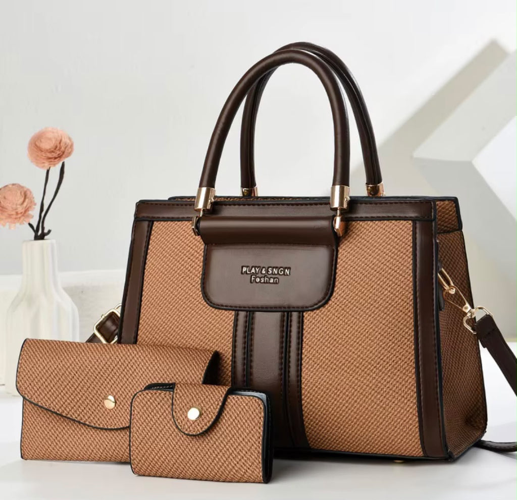 2025new Luxury Designer Women's  PU Leather Handbags Wallet Set Shoulder Bags Nylon Zipper Closure