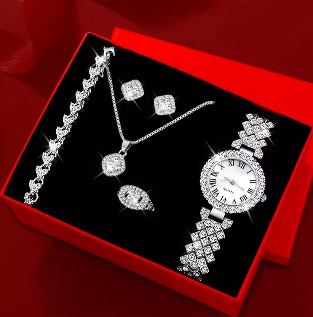 💎 Luxury Crystal Watch & Jewelry Set