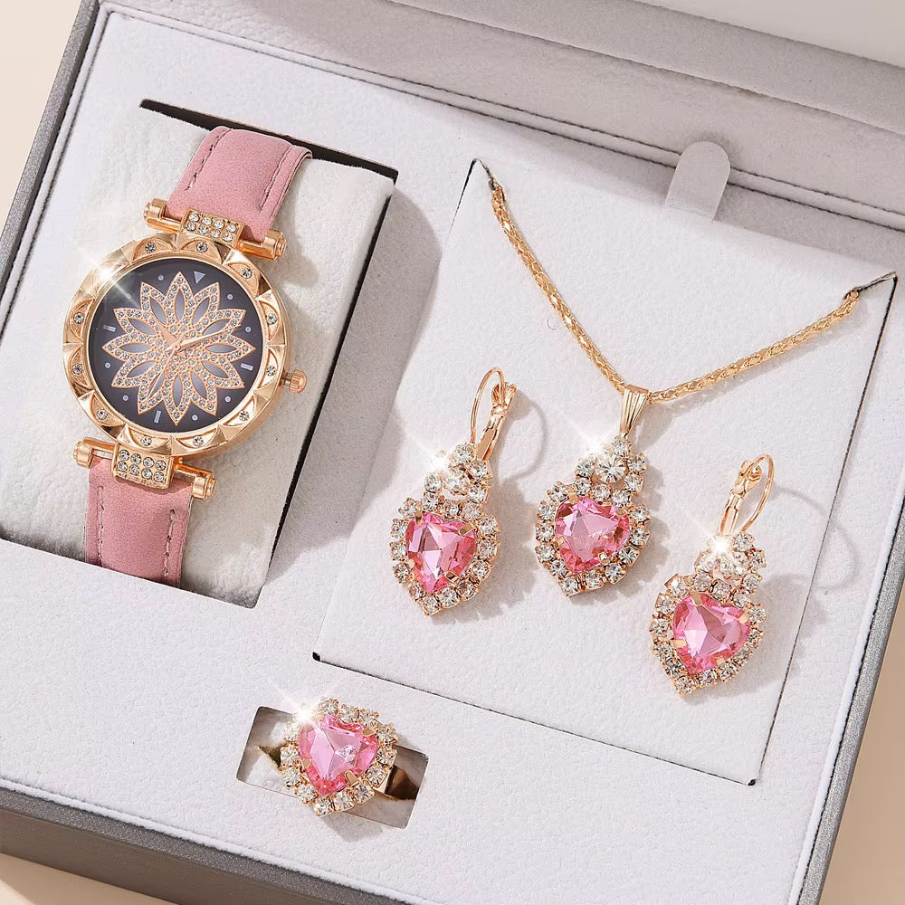 💎 Luxury Crystal Watch & Jewelry Set