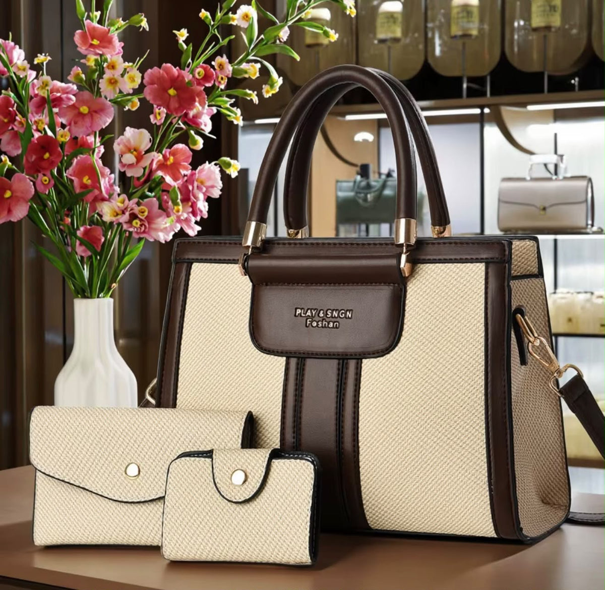2025new Luxury Designer Women's  PU Leather Handbags Wallet Set Shoulder Bags Nylon Zipper Closure